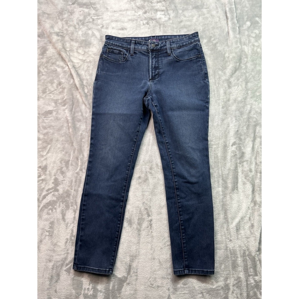 NYDJ Womens Sz 10P Blue Jeans Legging Dark Wash Stretch Lift Tuck Mid Rise Pants